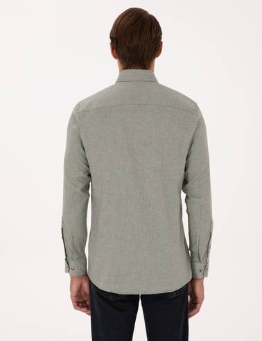 Yeşil Slim Fit Dokulu Uzun Kollu Gömlek