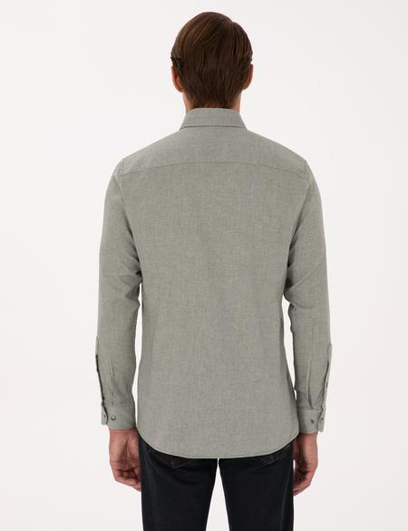Yeşil Slim Fit Dokulu Uzun Kollu Gömlek - 50316768037
