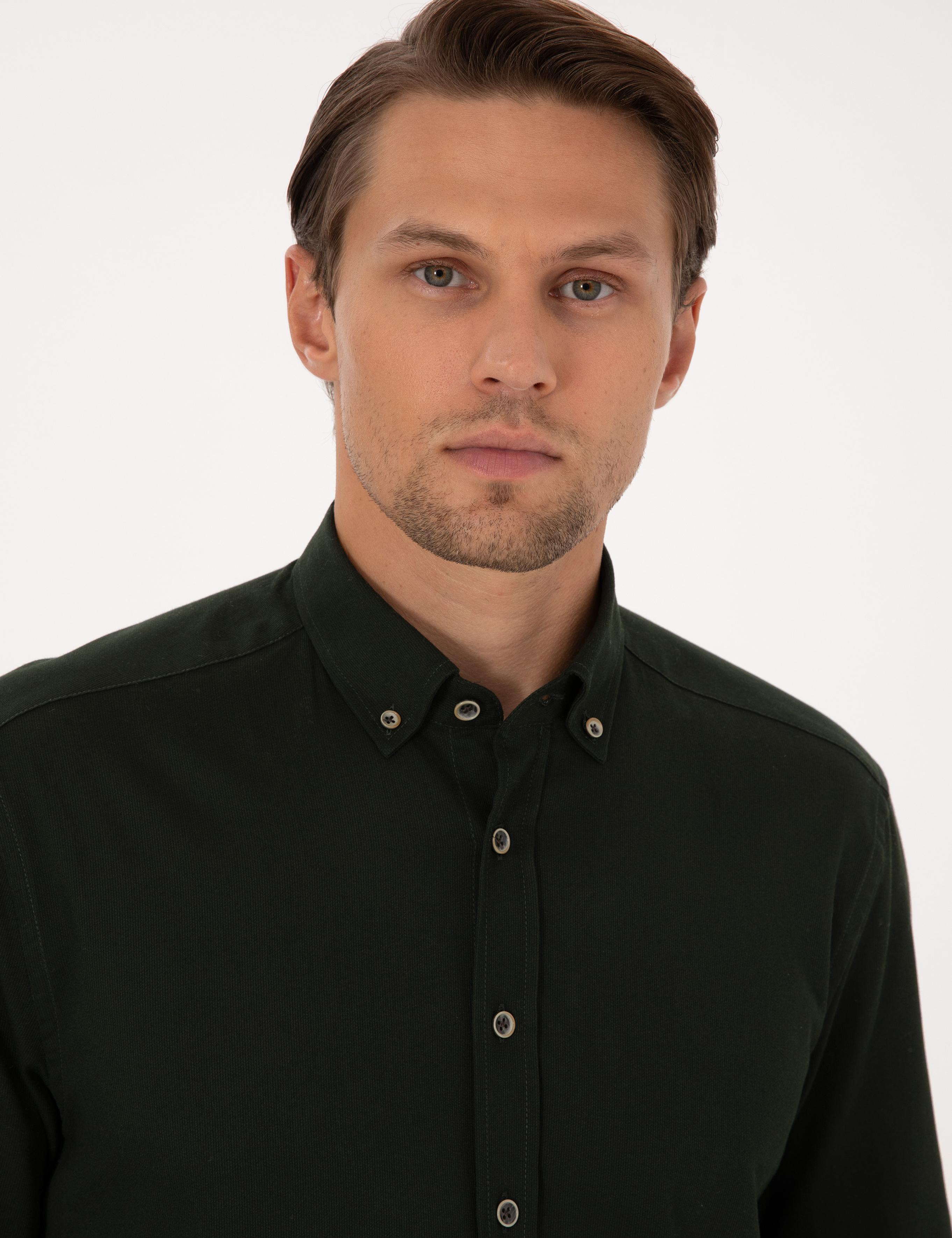 Koyu Haki Regular Fit Uzun Kollu Gömlek