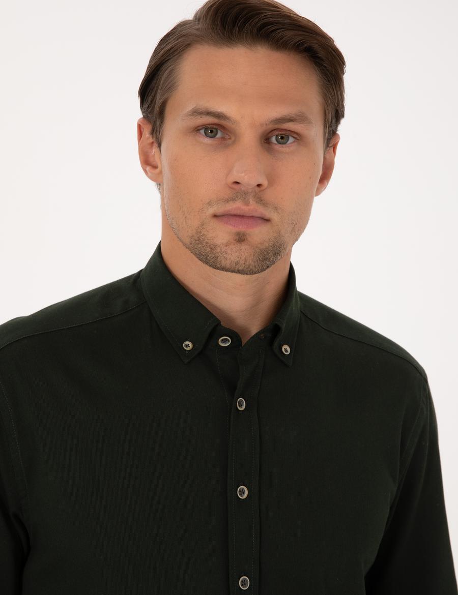 Koyu Haki Regular Fit Uzun Kollu Gömlek