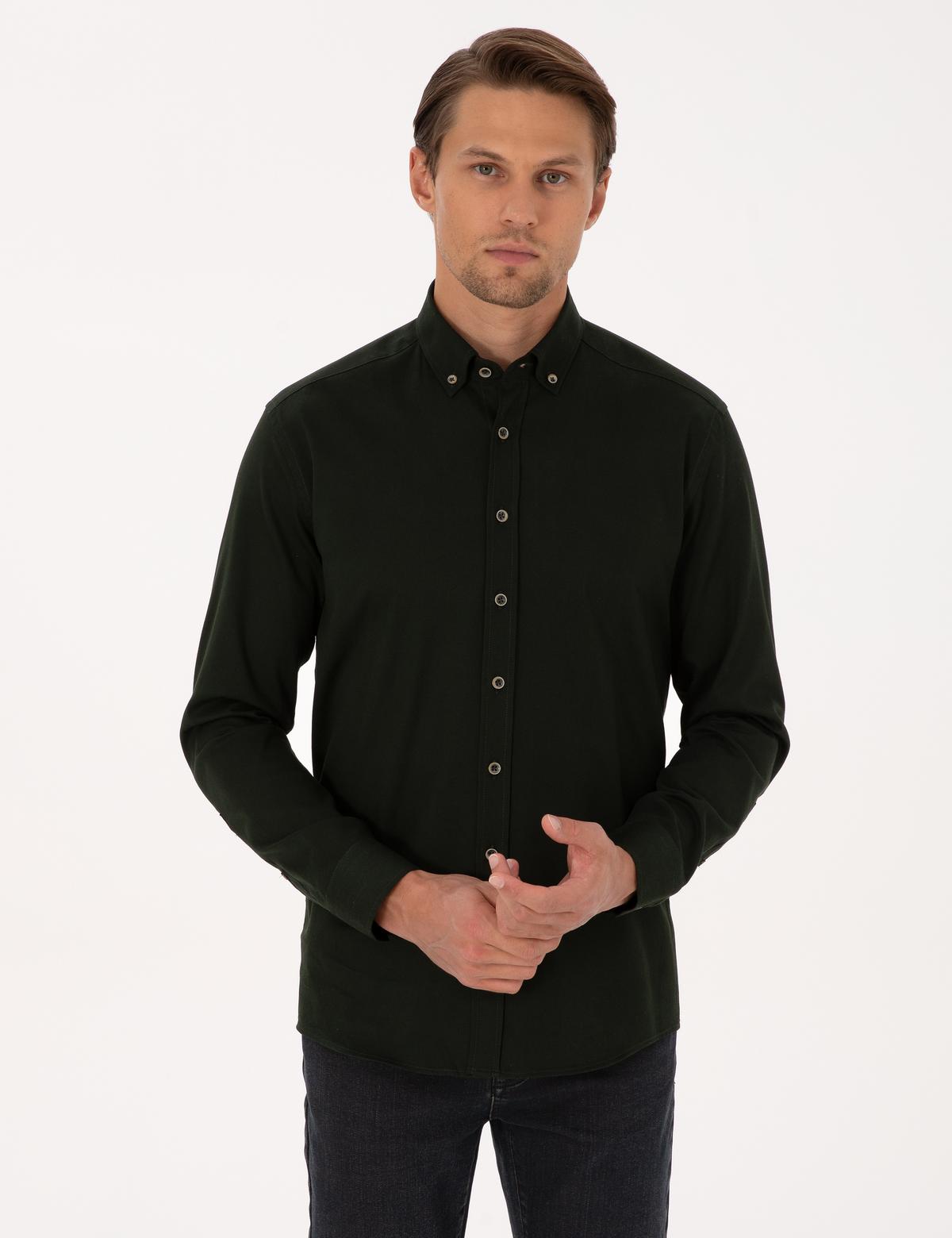 Koyu Haki Regular Fit Uzun Kollu Gömlek - 50311308067