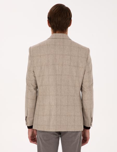 Bej Slim Fit %100 Yün Ekose Ceket - 50311232044