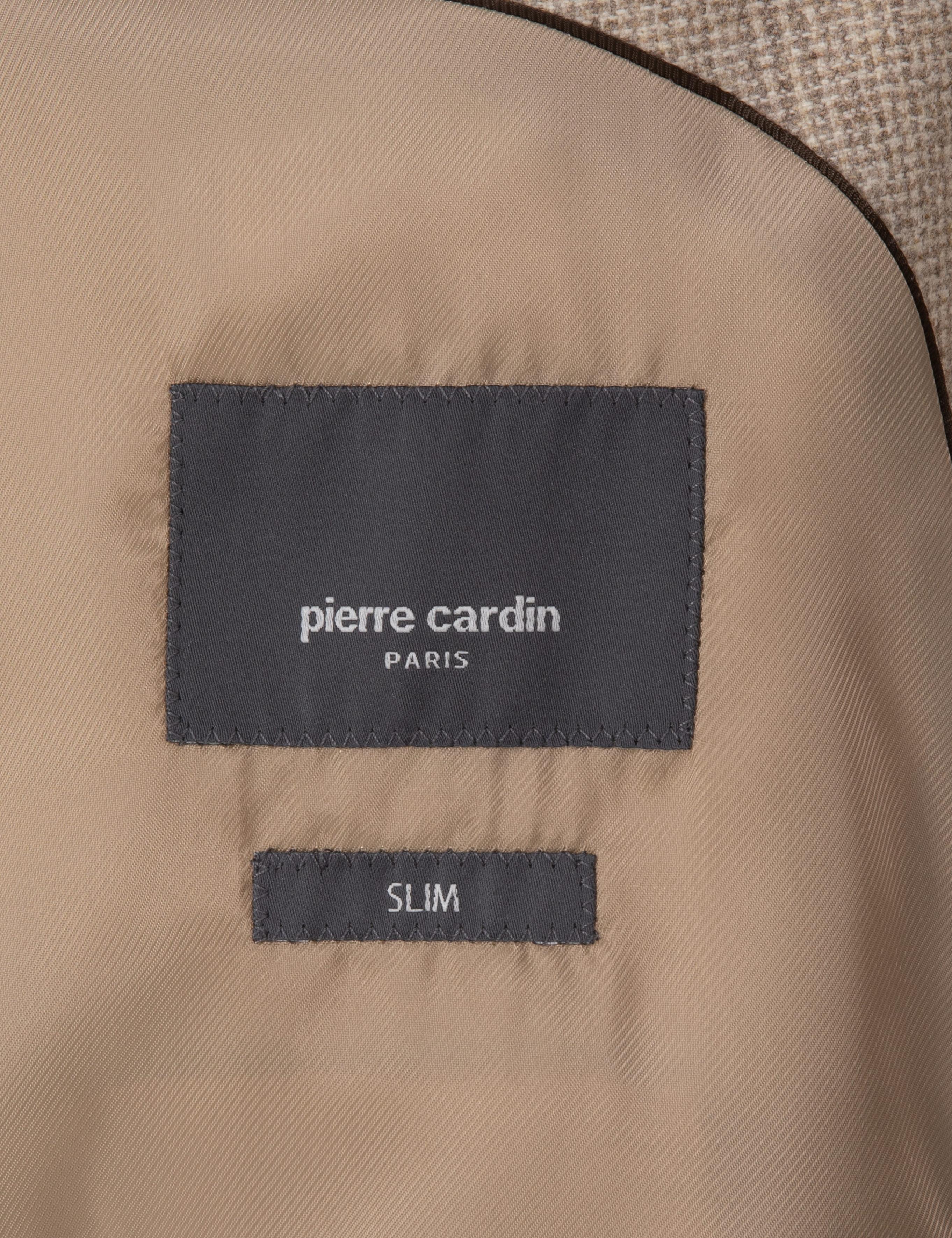 Bej Slim Fit %100 Yün Ekose Ceket