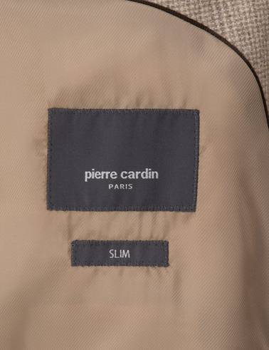 Bej Slim Fit %100 Yün Ekose Ceket