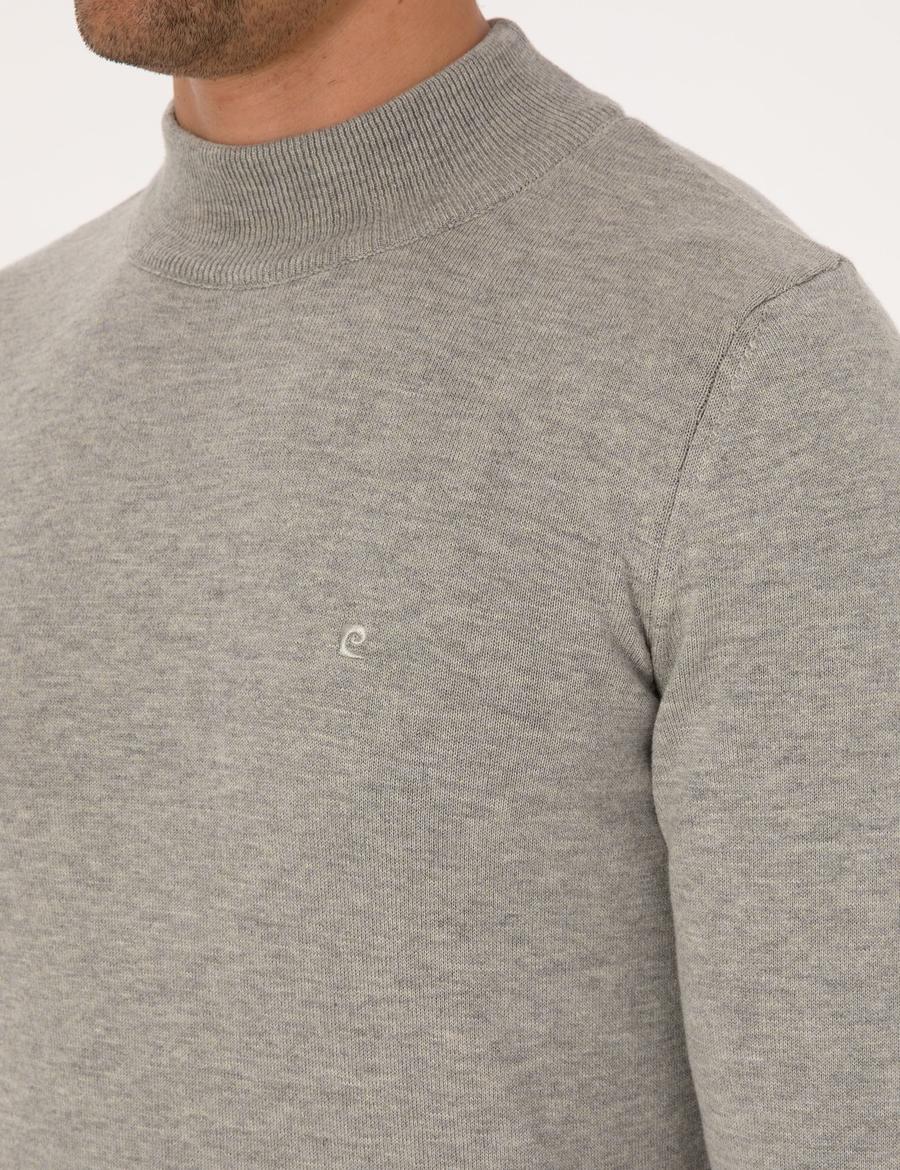 Açık Gri Melanj  Slim Fit Yarım Balıkçı Yaka Basic Triko Kazak