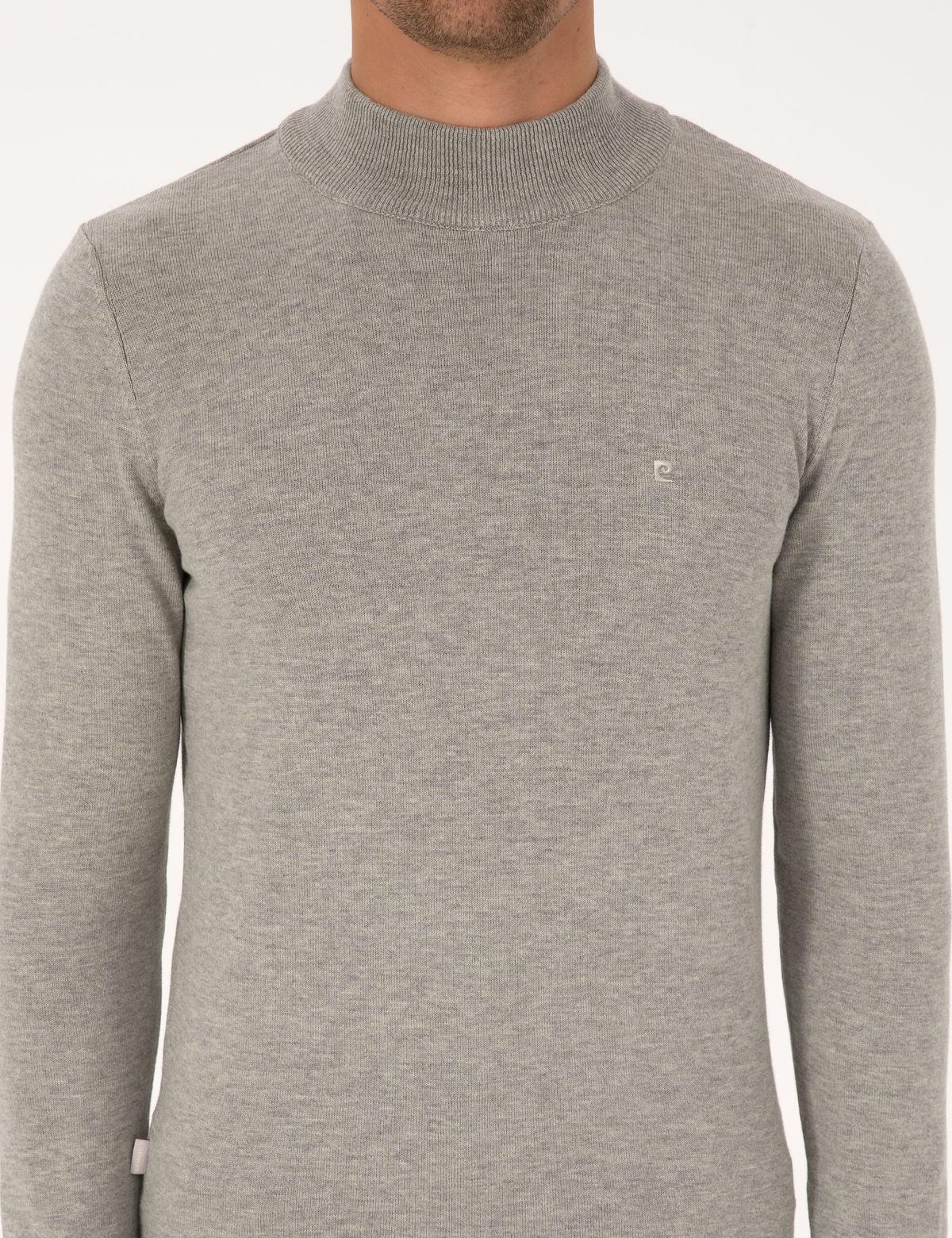 Açık Gri Melanj  Slim Fit Yarım Balıkçı Yaka Basic Triko Kazak - 50315457041