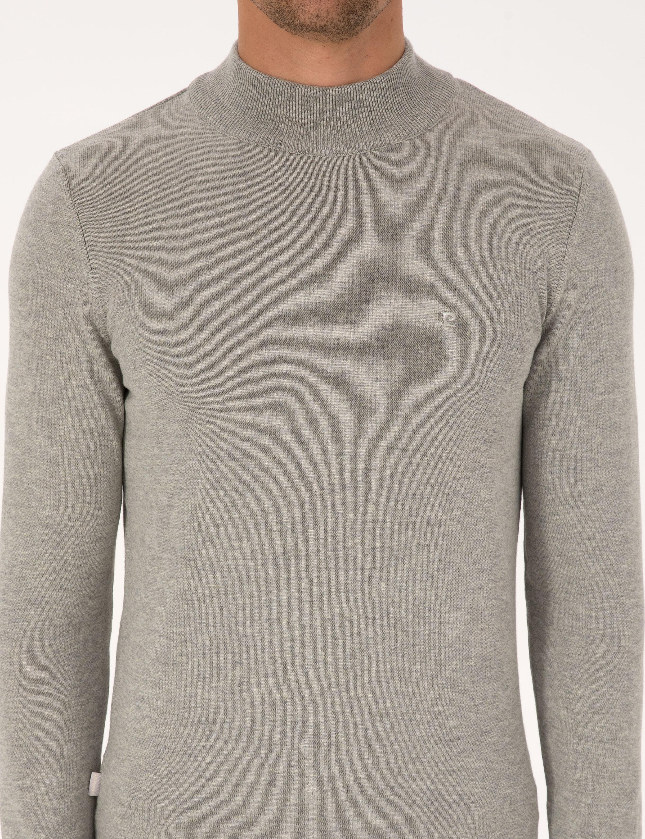 Açık Gri Melanj  Slim Fit Yarım Balıkçı Yaka Basic Triko Kazak