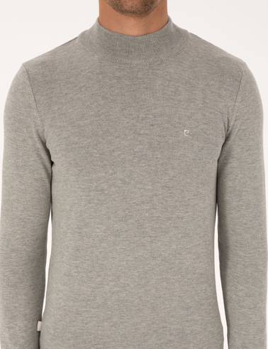 Açık Gri Melanj  Slim Fit Yarım Balıkçı Yaka Basic Triko Kazak