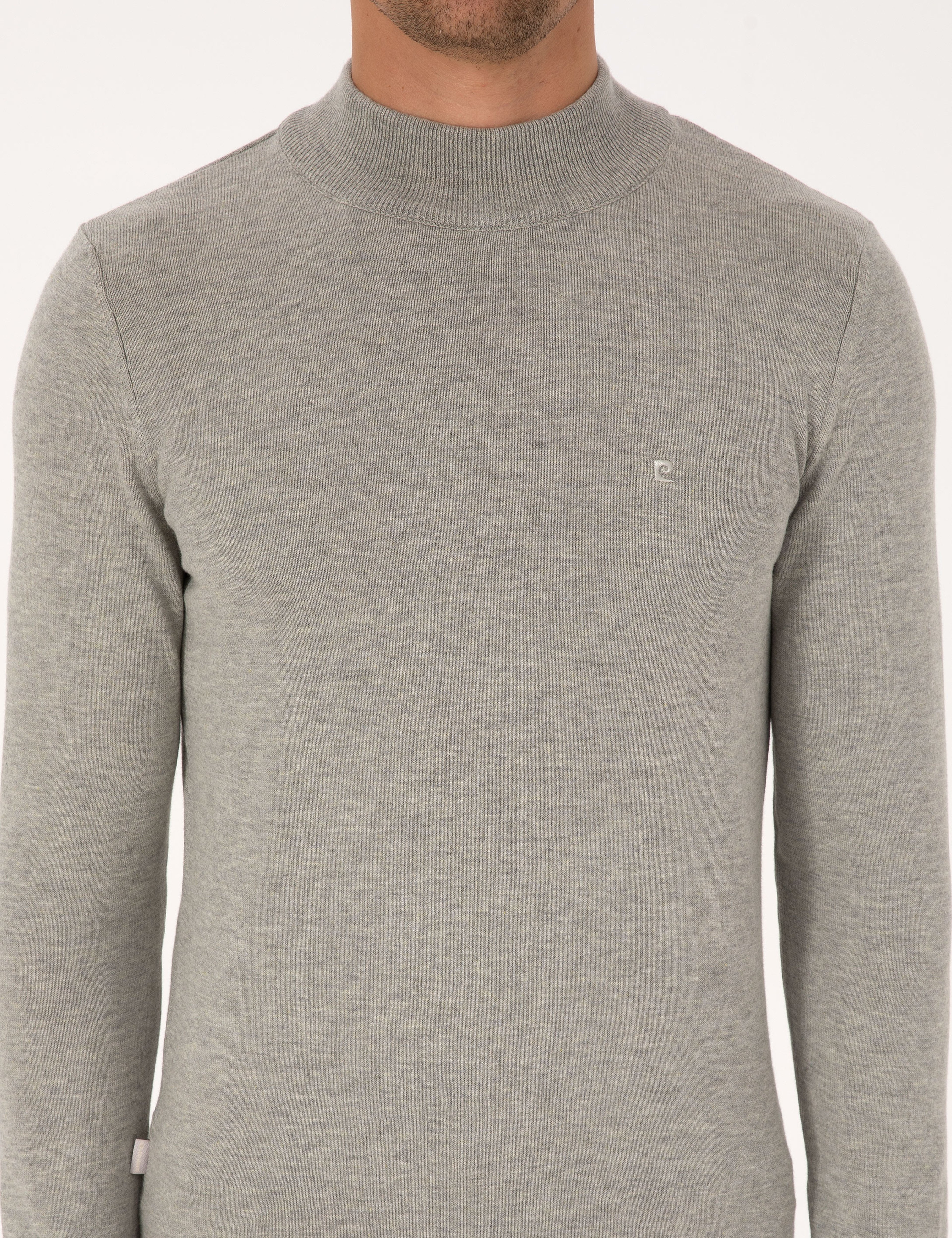 Açık Gri Melanj  Slim Fit Yarım Balıkçı Yaka Basic Triko Kazak