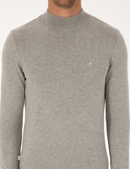 Açık Gri Melanj  Slim Fit Yarım Balıkçı Yaka Basic Triko Kazak - 50315457041