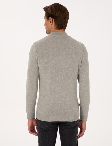 Açık Gri Melanj  Slim Fit Yarım Balıkçı Yaka Basic Triko Kazak - 50315457041