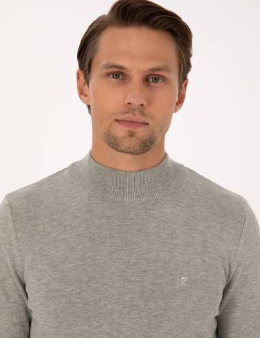 Açık Gri Melanj  Slim Fit Yarım Balıkçı Yaka Basic Triko Kazak
