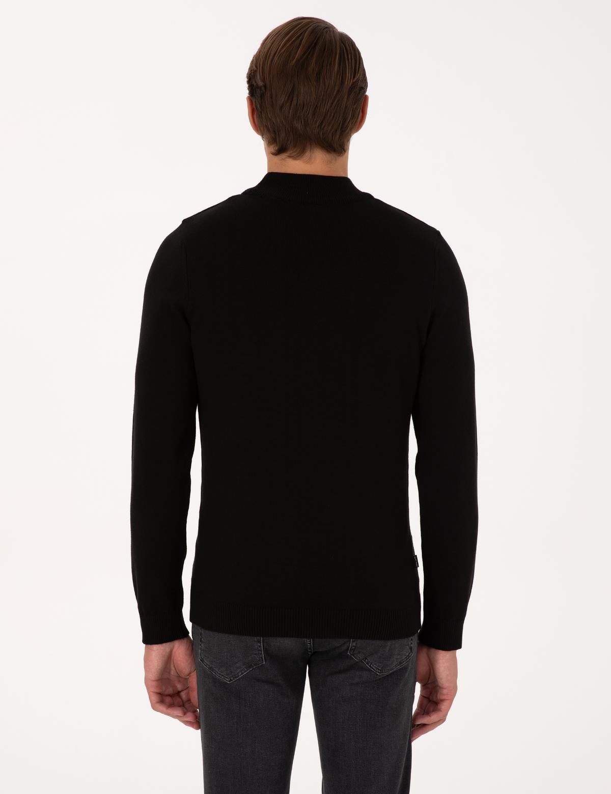 Siyah Slim Fit Yarım Balıkçı Yaka Basic Triko Kazak - 50315457014