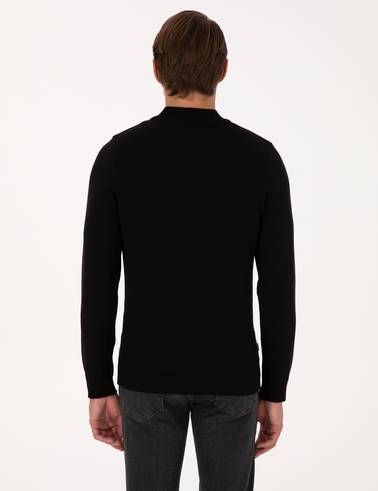 Siyah Slim Fit Yarım Balıkçı Yaka Basic Triko Kazak