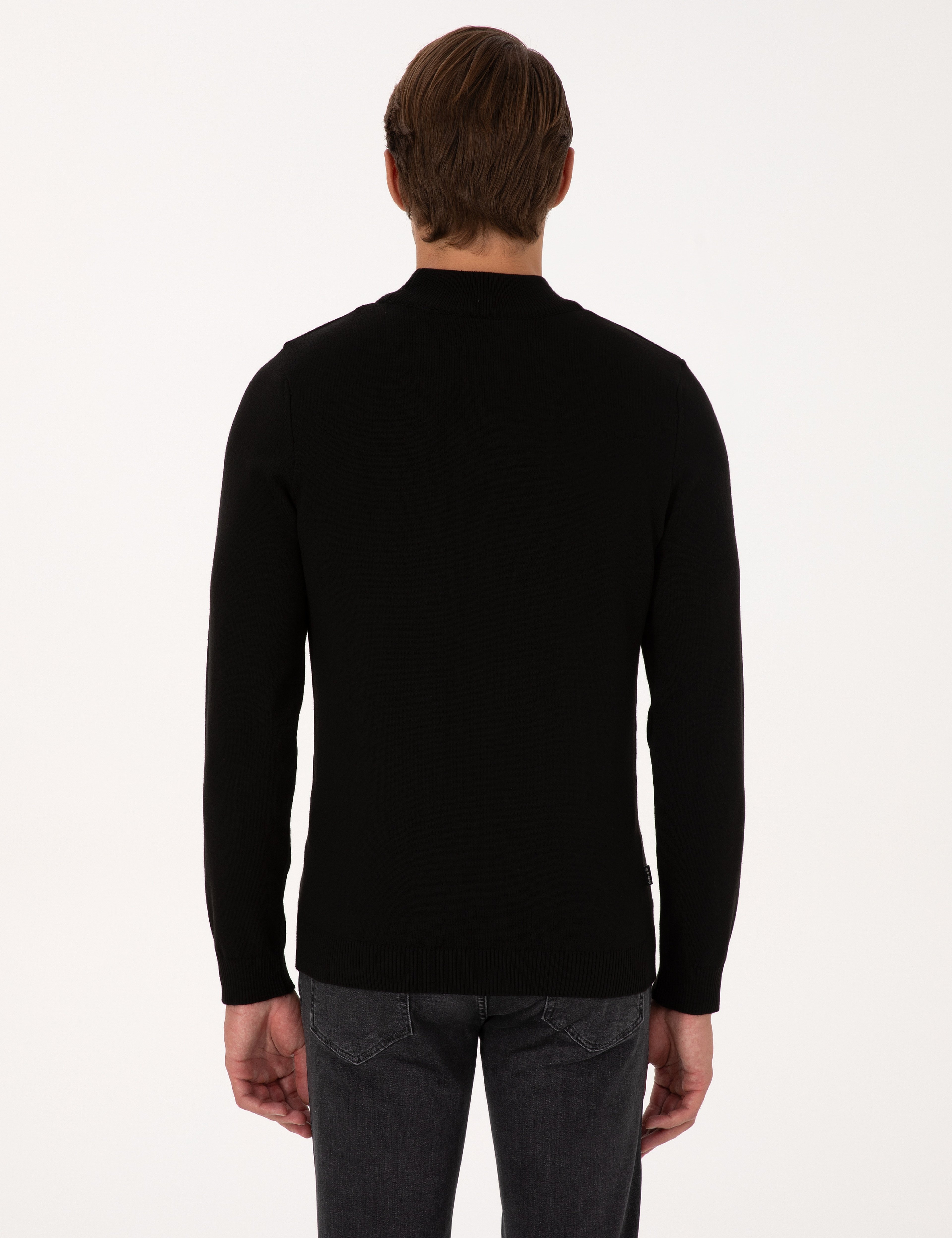 Siyah Slim Fit Yarım Balıkçı Yaka Basic Triko Kazak - Image 5