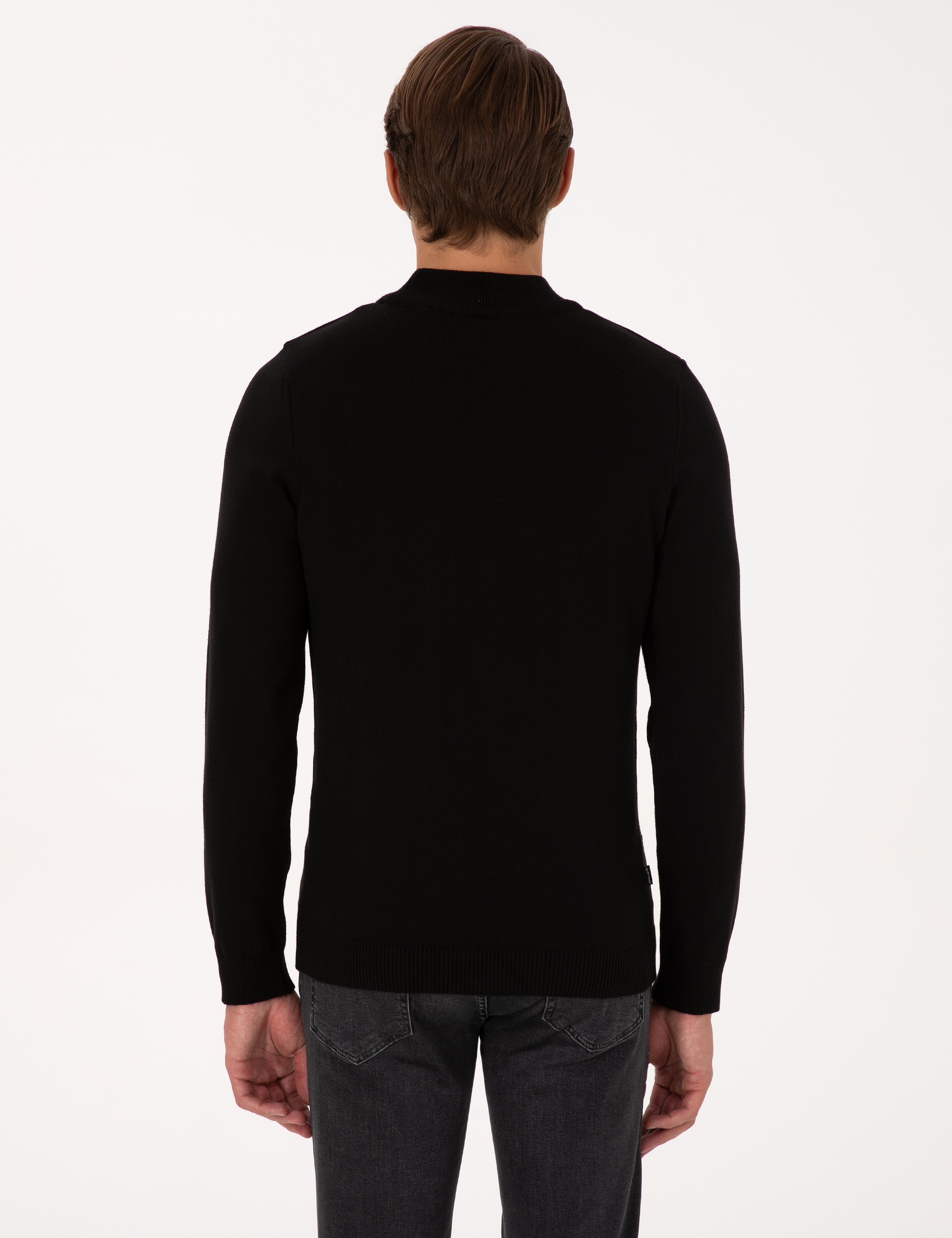 Siyah Slim Fit Yarım Balıkçı Yaka Basic Triko Kazak