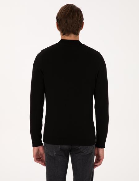 Siyah Slim Fit Yarım Balıkçı Yaka Basic Triko Kazak - 50315457014