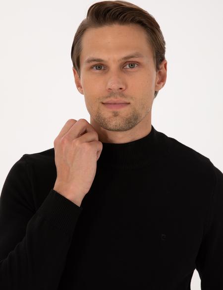 Siyah Slim Fit Yarım Balıkçı Yaka Basic Triko Kazak - 50315457014