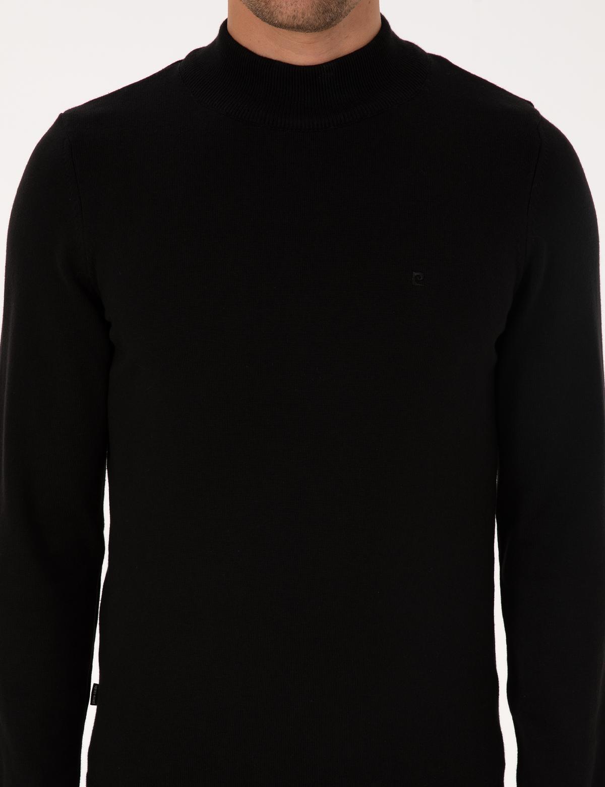 Siyah Slim Fit Yarım Balıkçı Yaka Basic Triko Kazak - 50315457014