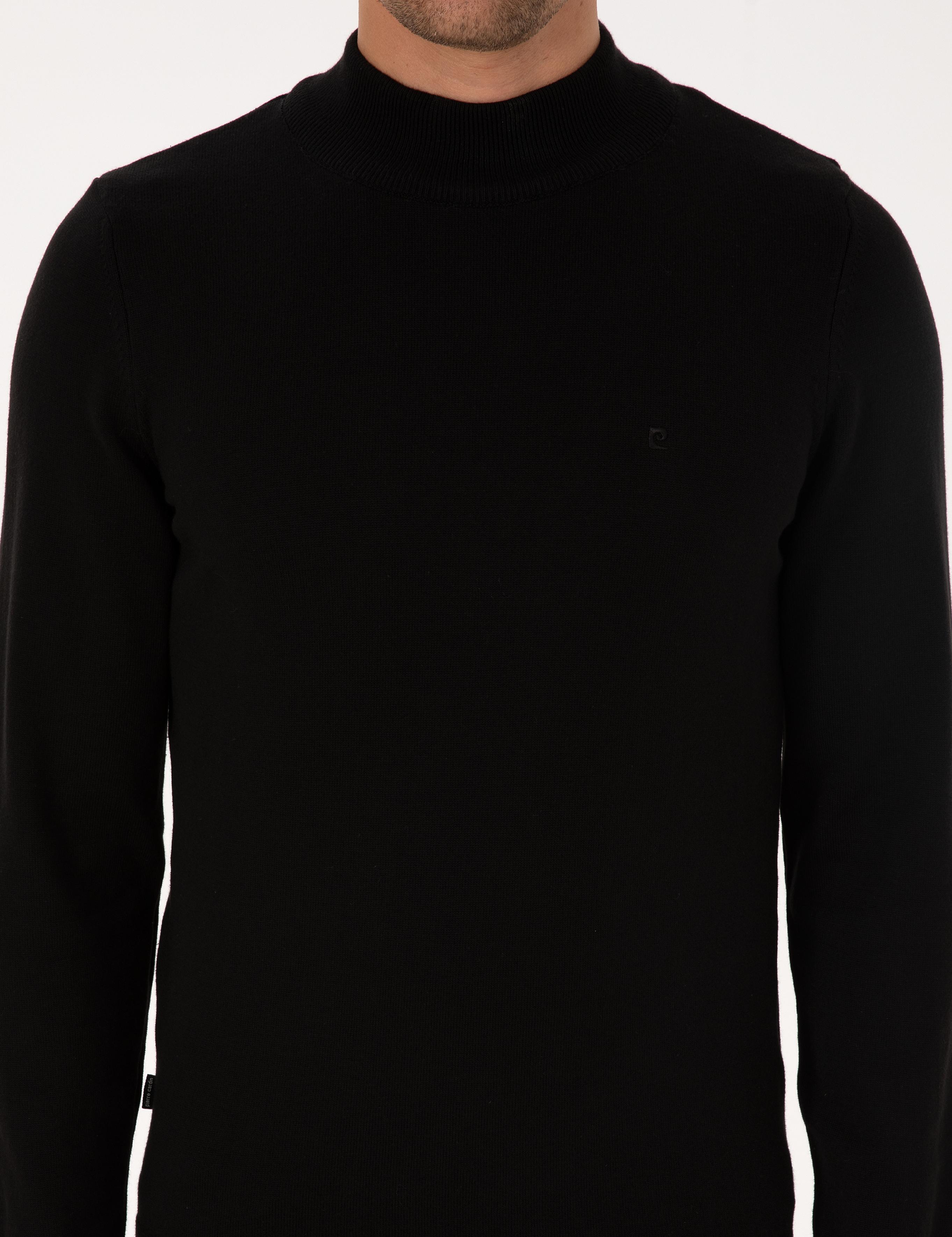 Siyah Slim Fit Yarım Balıkçı Yaka Basic Triko Kazak