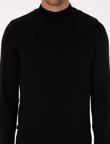 Siyah Slim Fit Yarım Balıkçı Yaka Basic Triko Kazak
