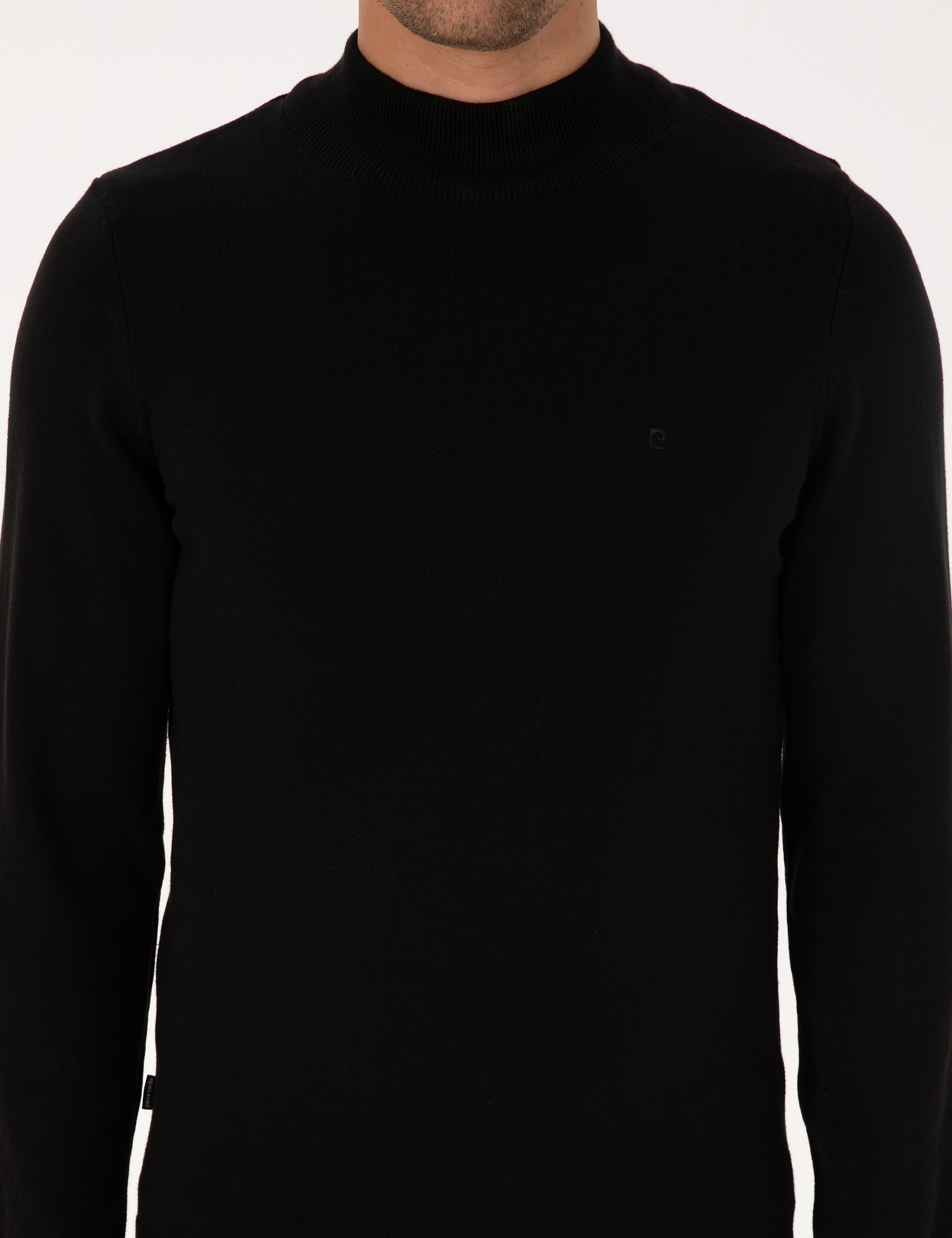Siyah Slim Fit Yarım Balıkçı Yaka Basic Triko Kazak