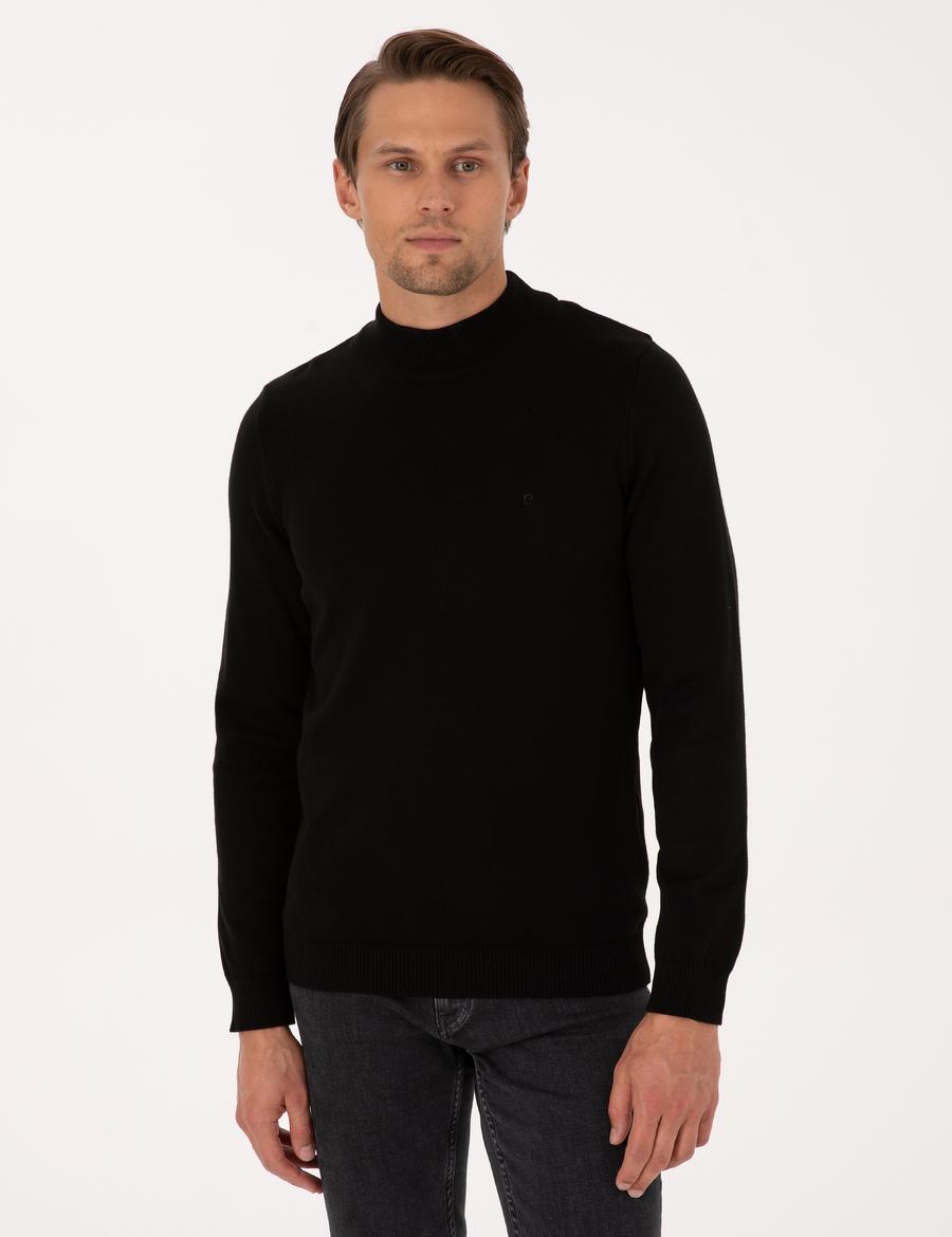 Siyah Slim Fit Yarım Balıkçı Yaka Basic Triko Kazak