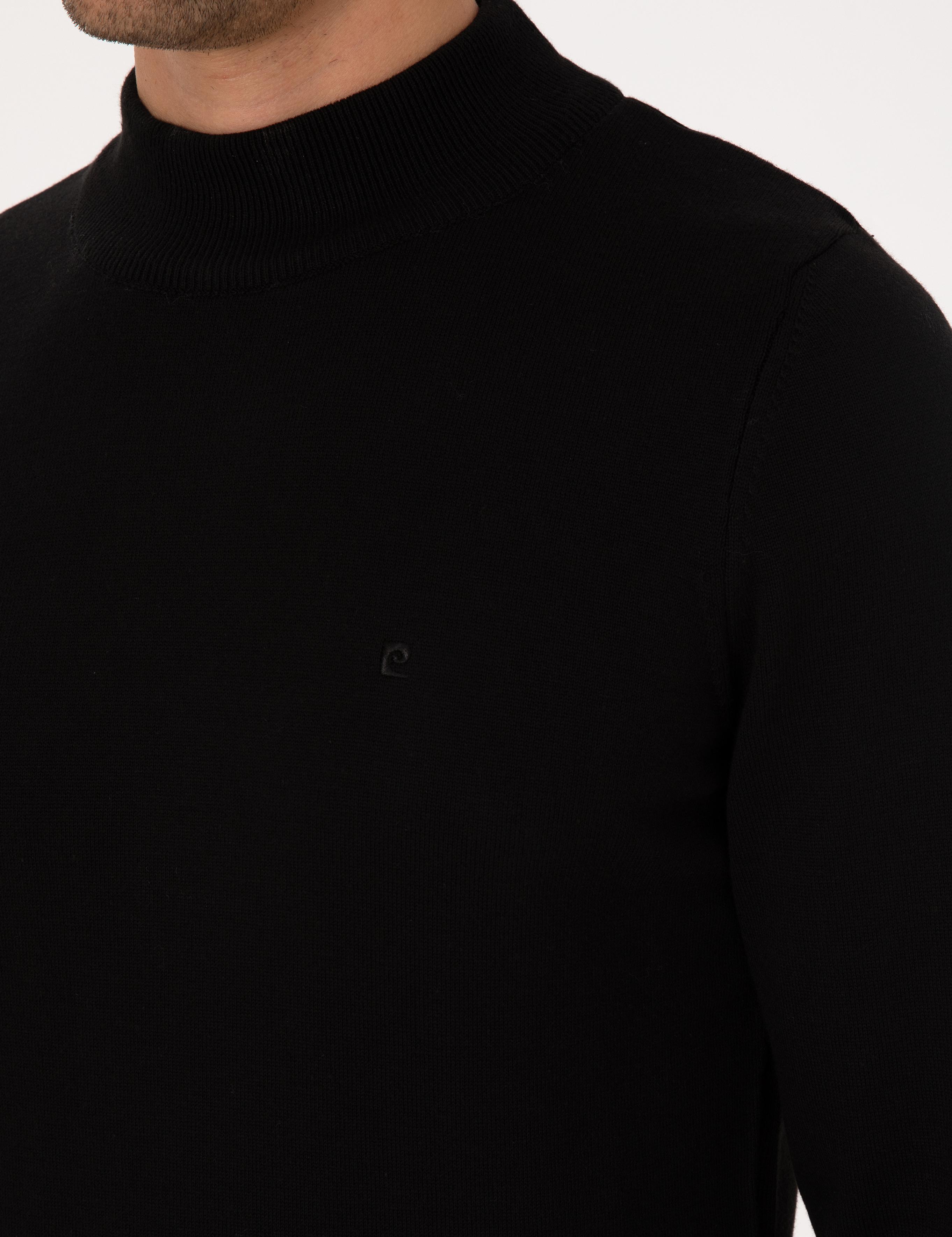 Siyah Slim Fit Yarım Balıkçı Yaka Basic Triko Kazak