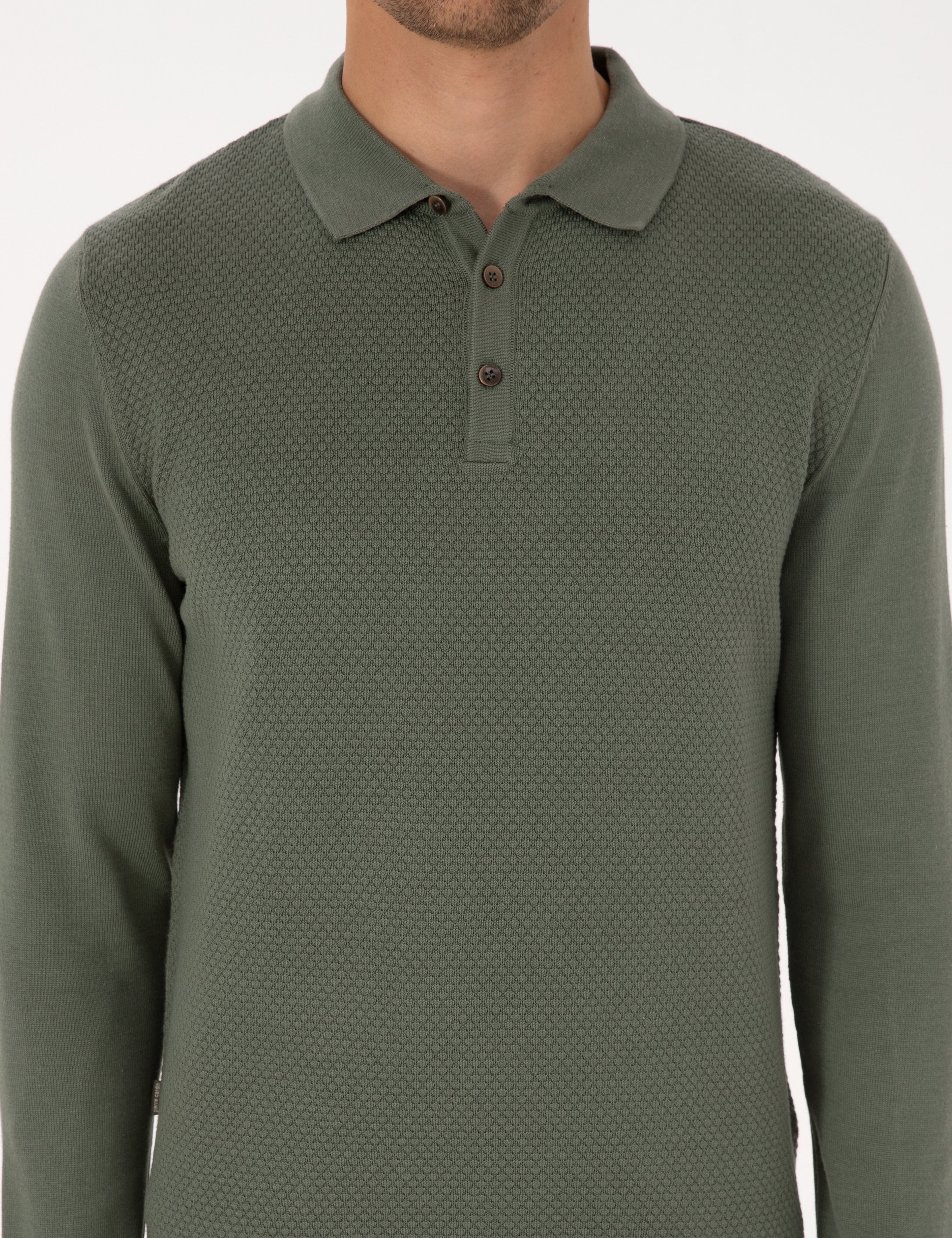 Duman Slim Fit Polo Yaka Düğmeli Triko Kazak