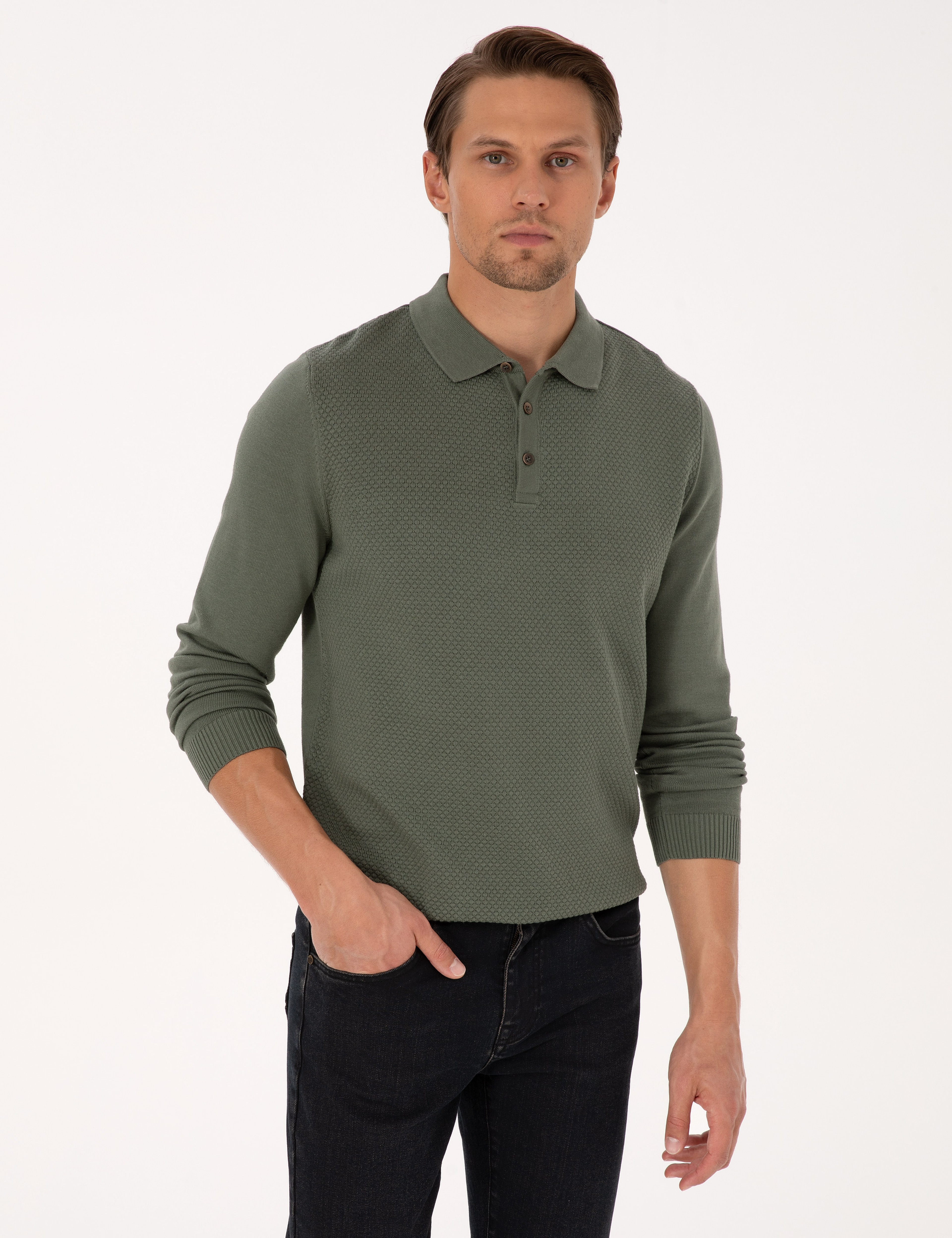 Duman Slim Fit Polo Yaka Düğmeli Triko Kazak - Image 1