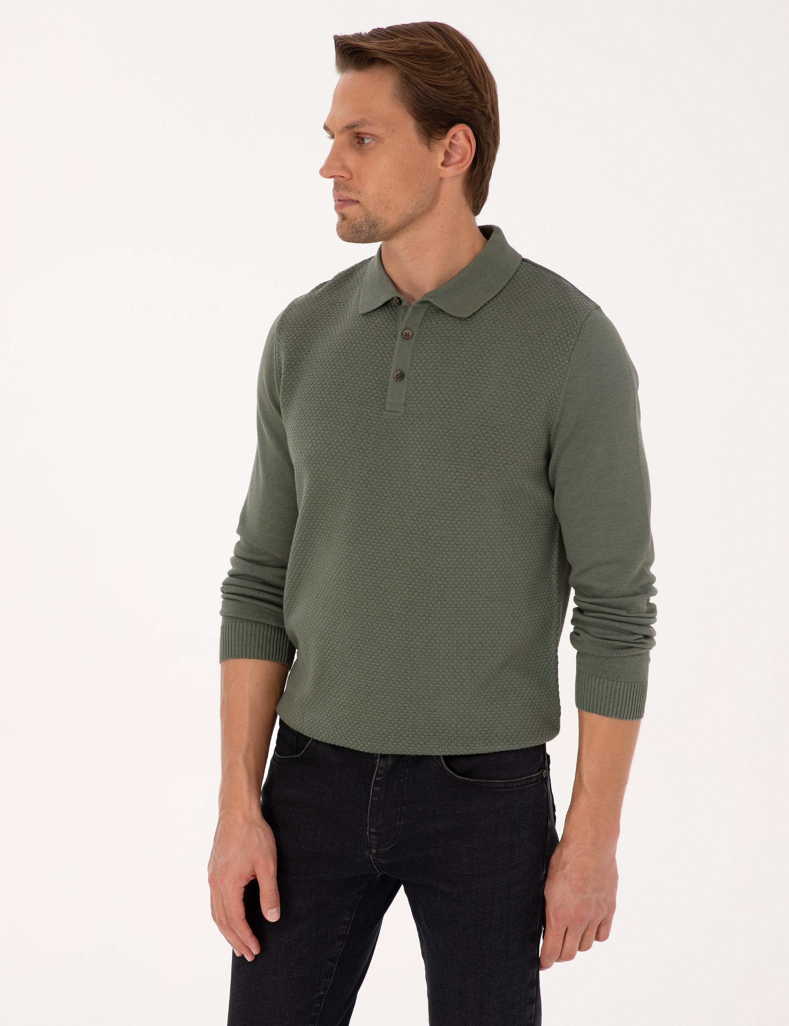 Duman Slim Fit Polo Yaka Düğmeli Triko Kazak