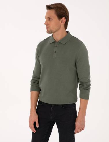 Duman Slim Fit Polo Yaka Düğmeli Triko Kazak