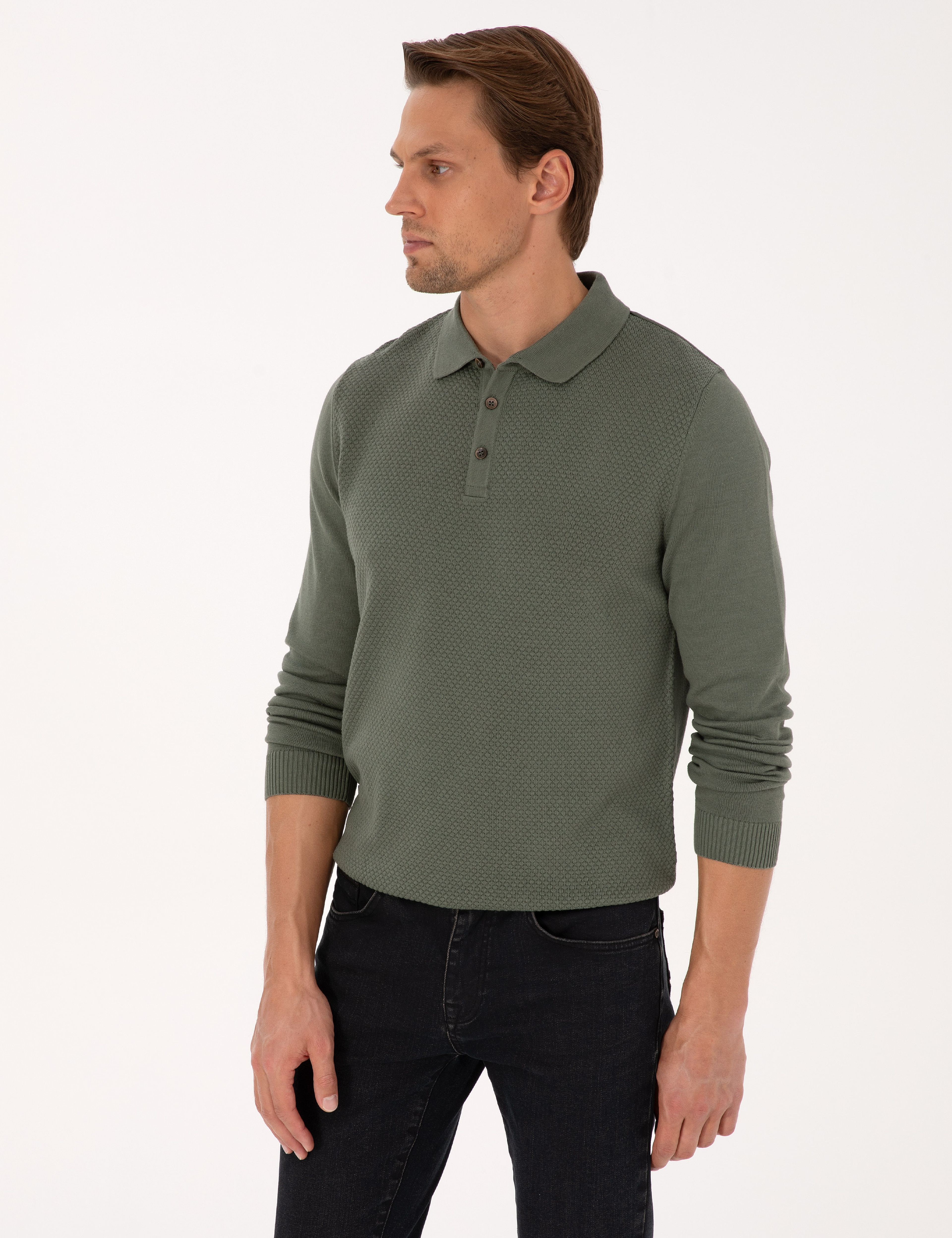 Duman Slim Fit Polo Yaka Düğmeli Triko Kazak - Image 3