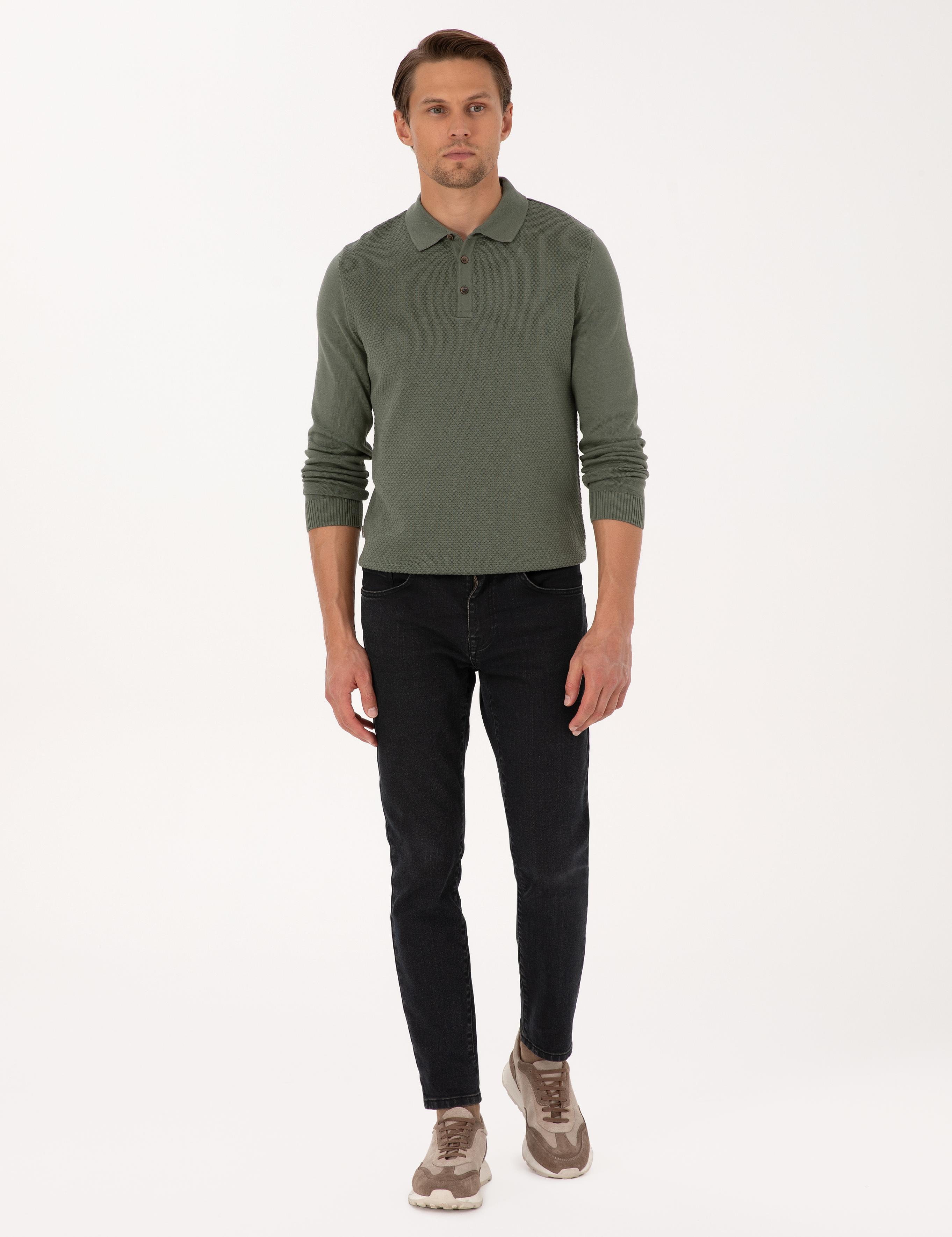 Duman Slim Fit Polo Yaka Düğmeli Triko Kazak