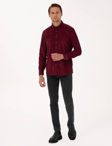 Bordo Regular Fit Uzun Kollu Gömlek