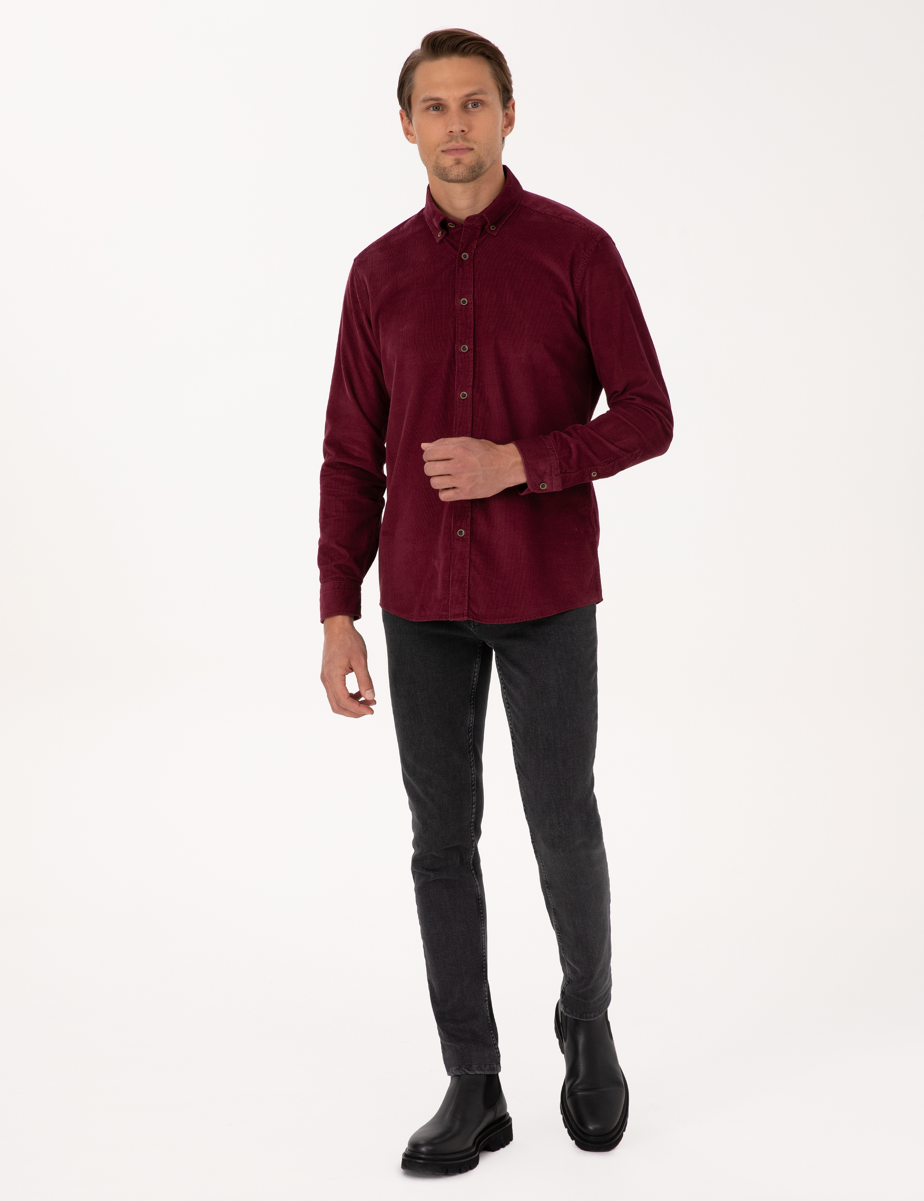 Bordo Regular Fit Uzun Kollu Gömlek - Image 4