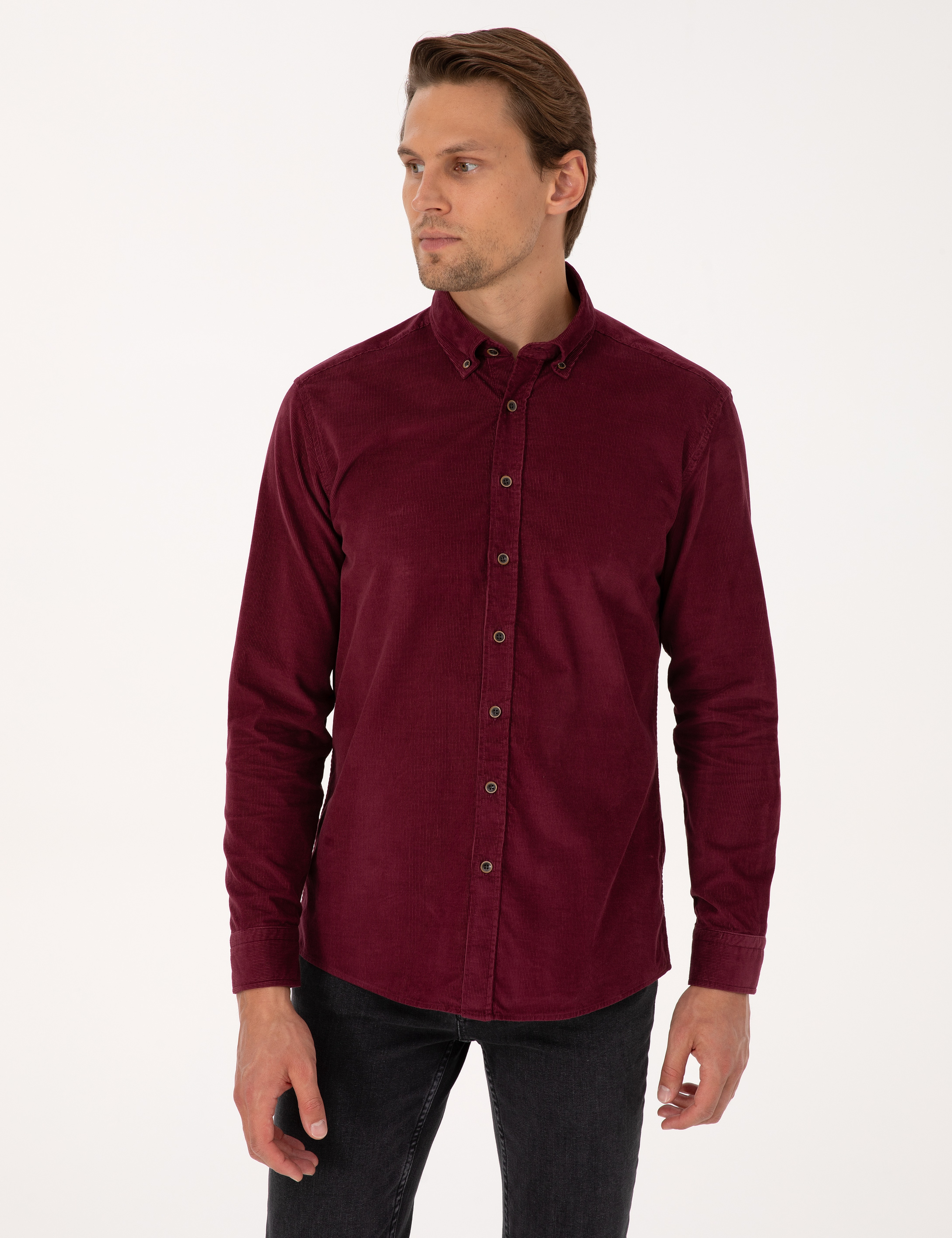 Bordo Regular Fit Uzun Kollu Gömlek - Image 3