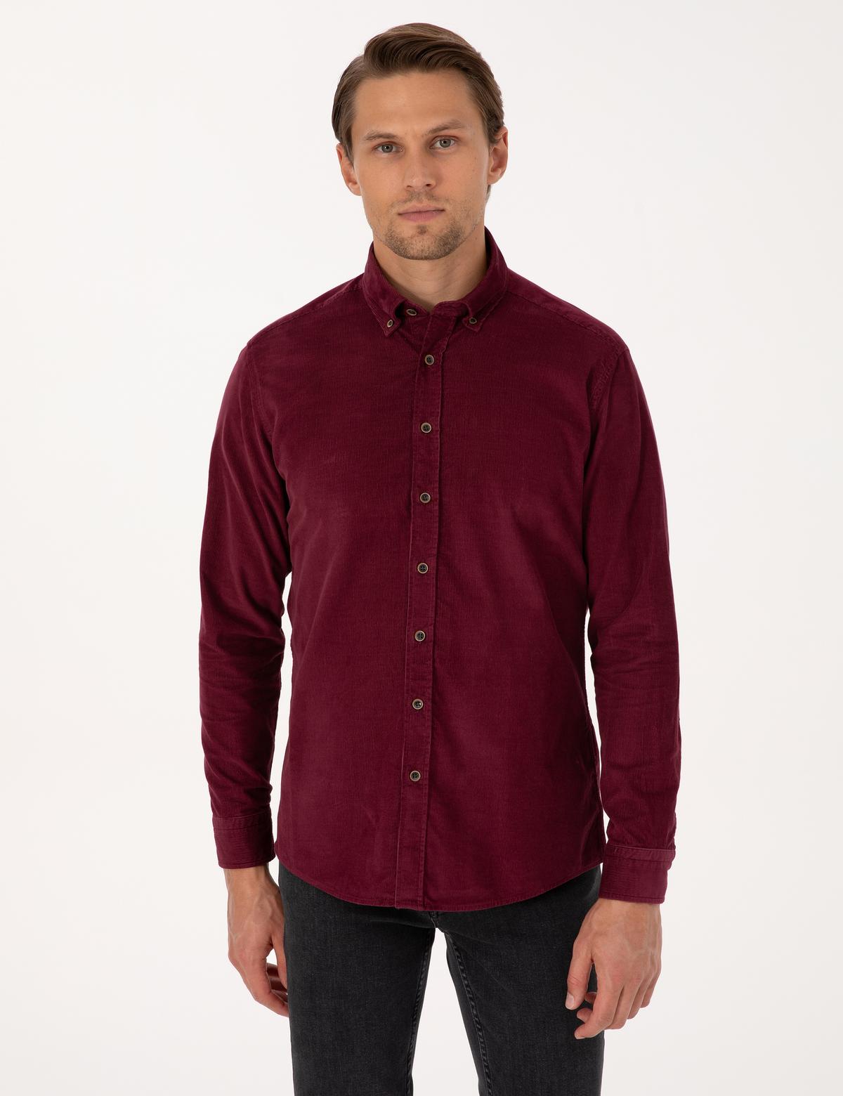 Bordo Regular Fit Uzun Kollu Gömlek