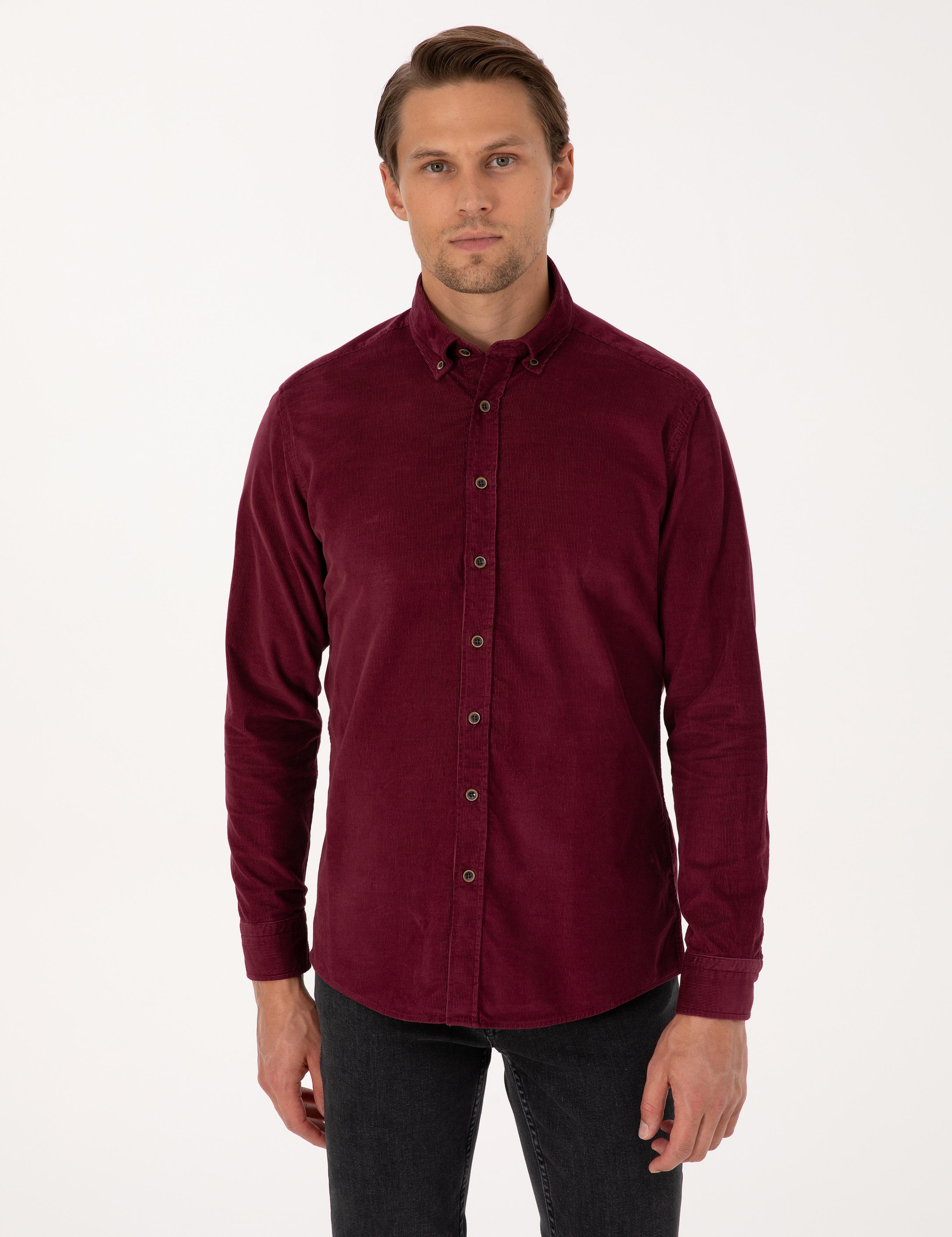 Bordo Regular Fit Uzun Kollu Gömlek