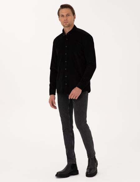 Siyah Regular Fit Uzun Kollu Gömlek - 50310139088