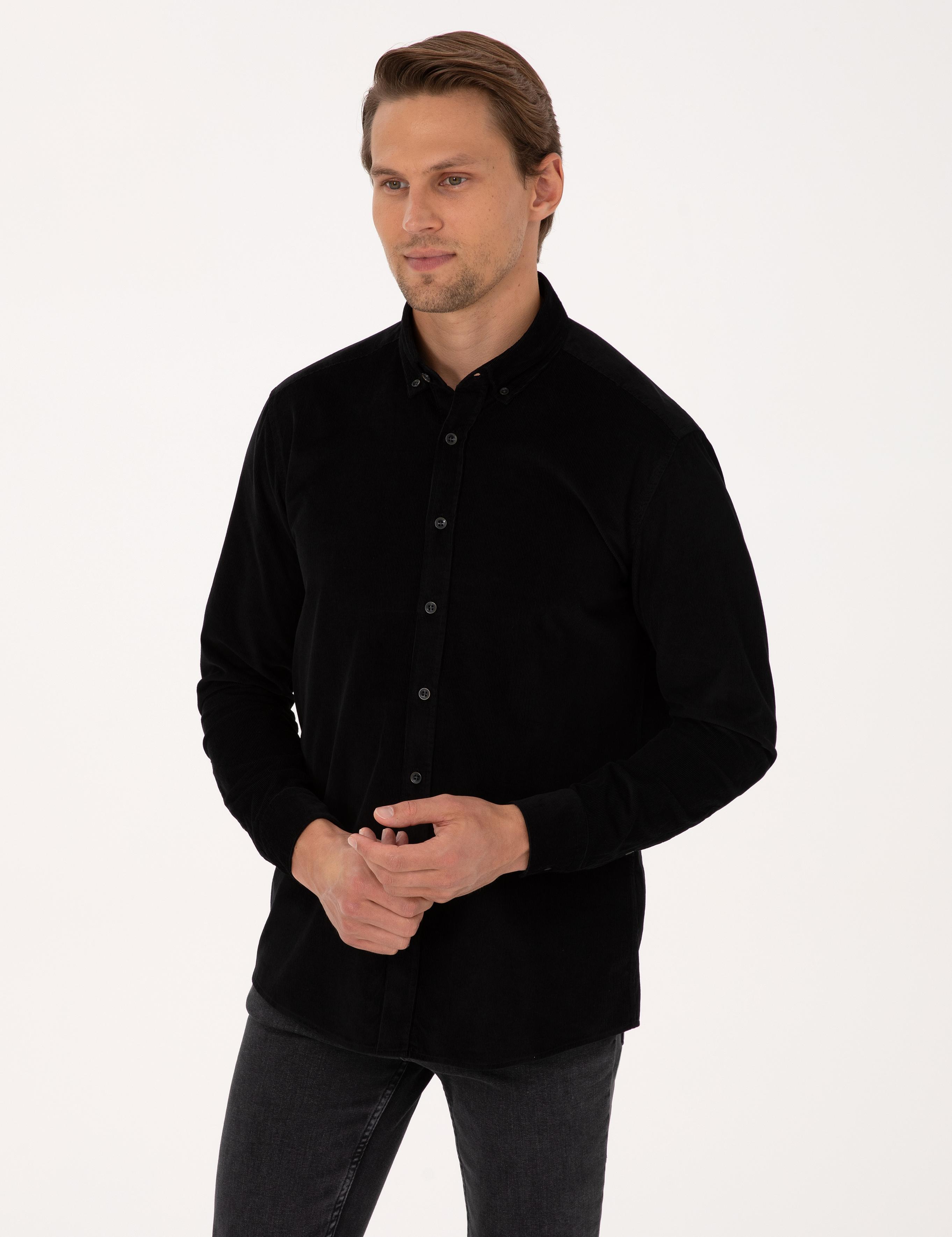 Siyah Regular Fit Uzun Kollu Gömlek