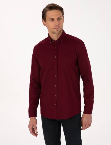 Bordo Regular Fit Uzun Kollu Gömlek