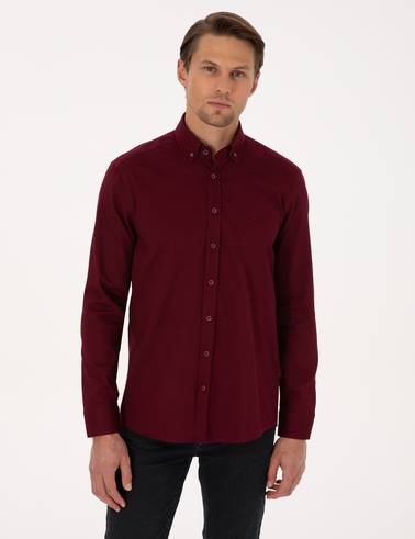 Bordo Regular Fit Uzun Kollu Gömlek