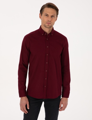 Bordo Regular Fit Uzun Kollu Gömlek