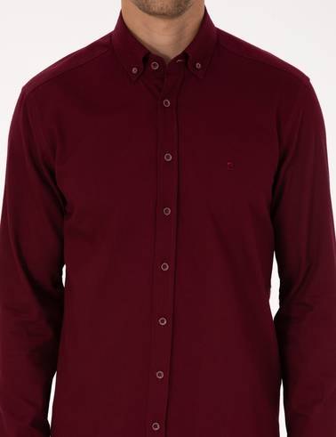 Bordo Regular Fit Uzun Kollu Gömlek