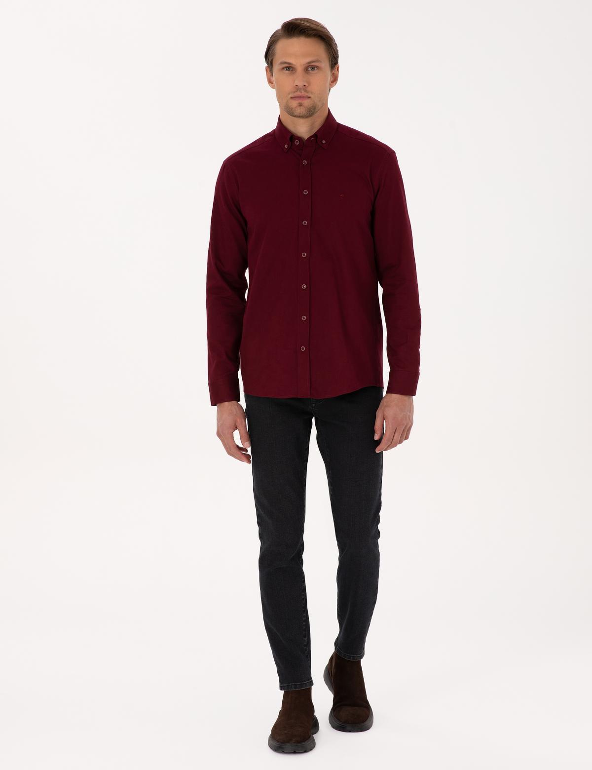 Bordo Regular Fit Uzun Kollu Gömlek - 50316736041