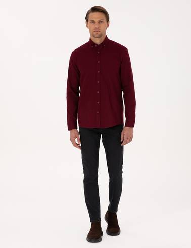 Bordo Regular Fit Uzun Kollu Gömlek