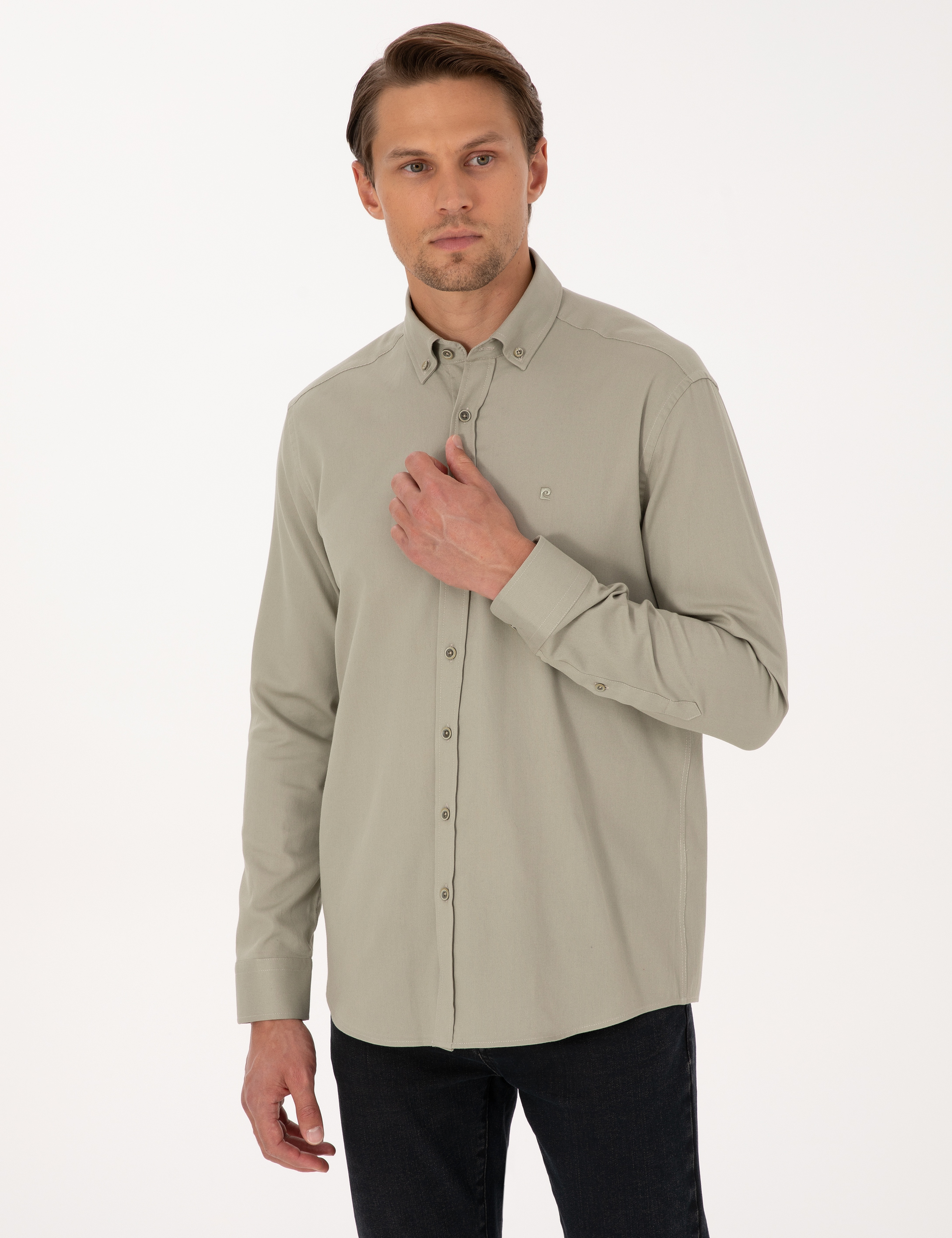 Su Yeşili Regular Fit Uzun Kollu Gömlek - Image 3