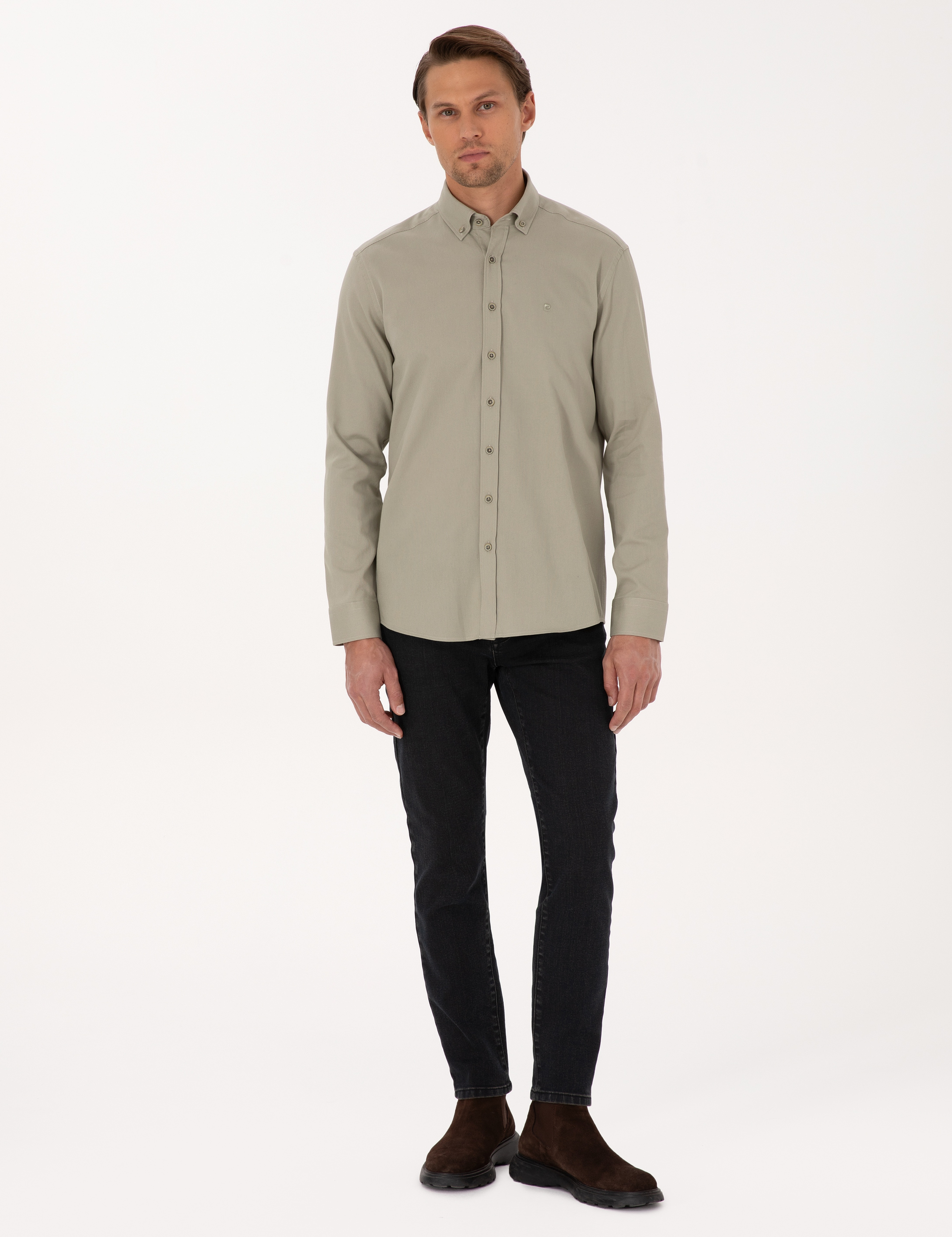 Su Yeşili Regular Fit Uzun Kollu Gömlek - Image 4