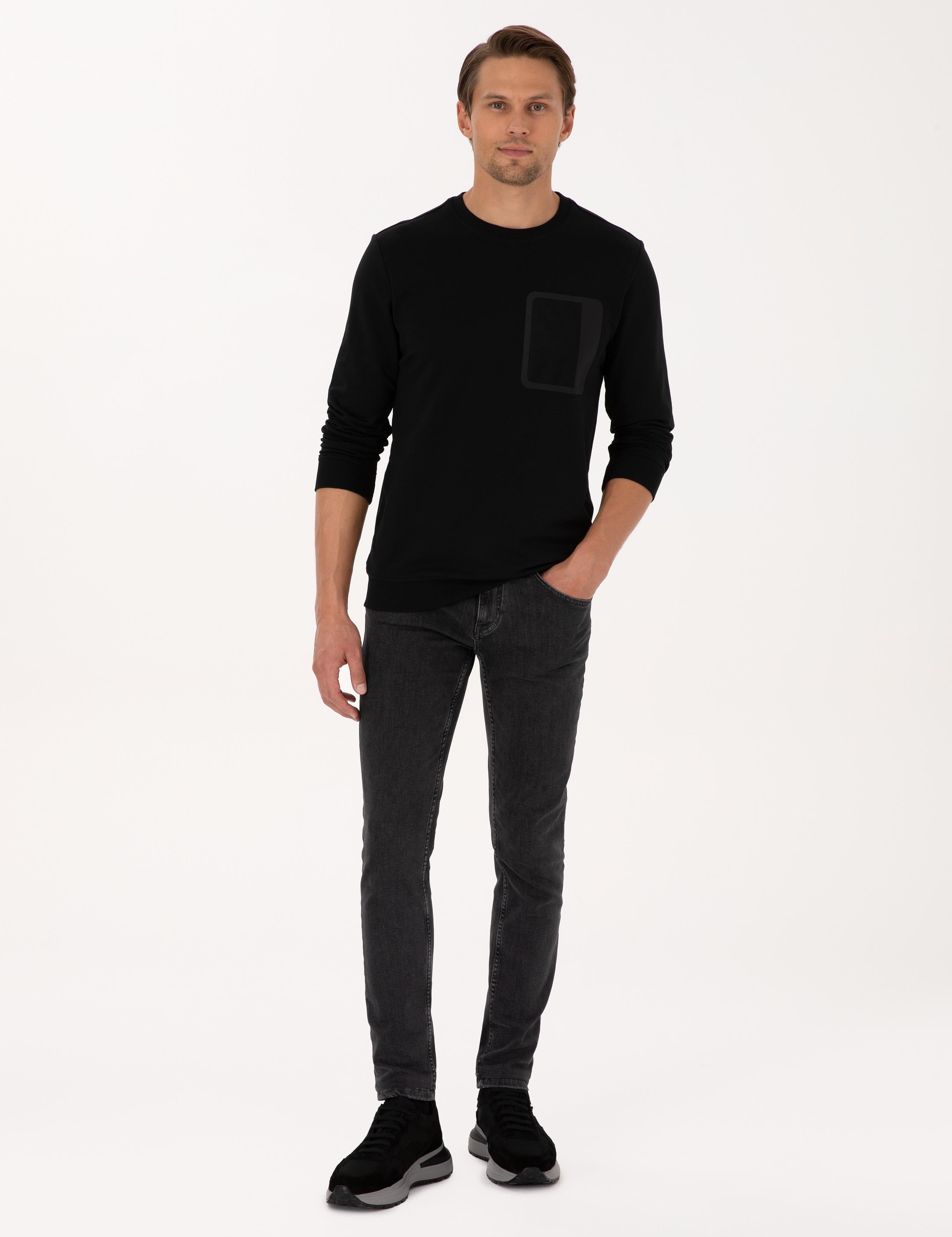 Siyah Regular Fit Bisiklet Yaka Sweatshirt